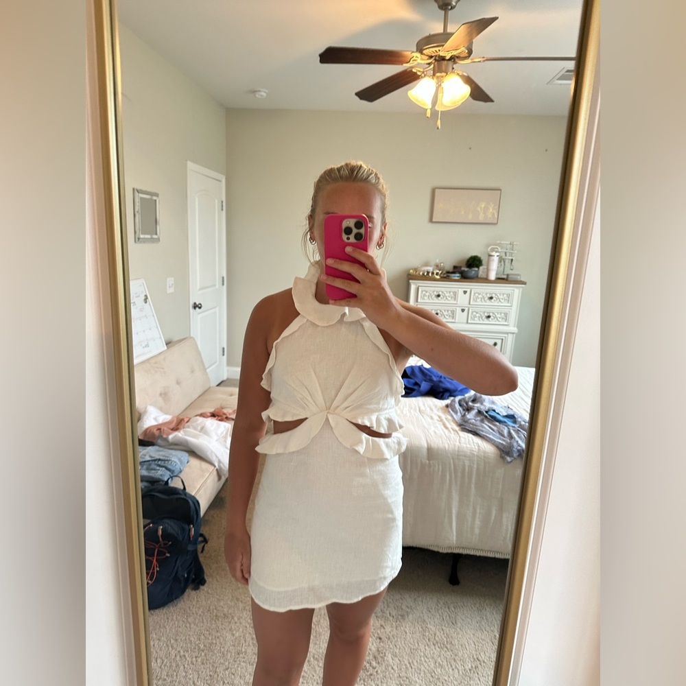 White mini dress with cut outs